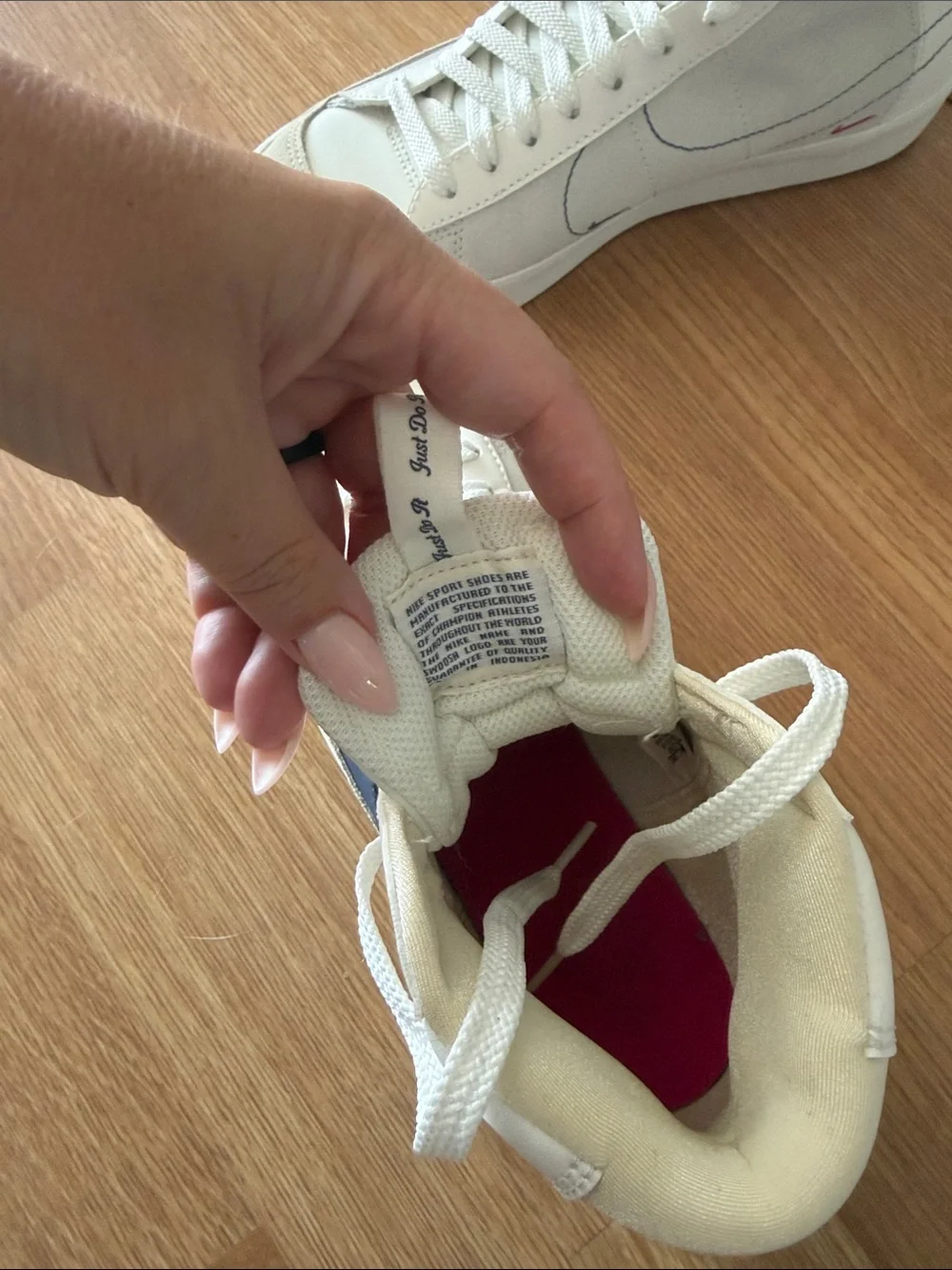 Nike Blazer Mid Vintage Cream with Navy Swoosh and Maroon Outsole